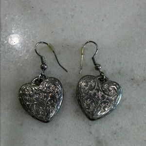Silver Heart Filigree Drop Earrings - Women Jewelry